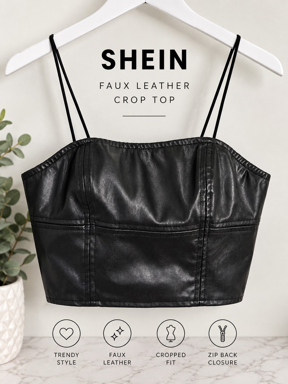 SHEIN Black Faux Leather Corset Crop Top Size S Y2K